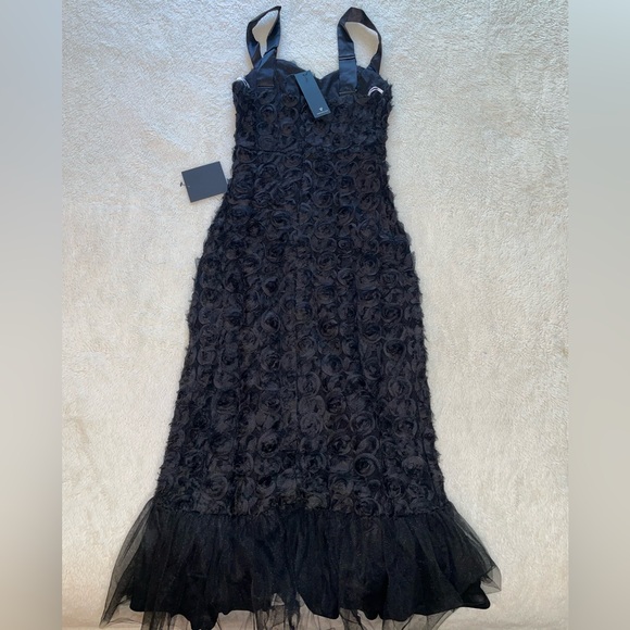 Lulu's Fabulous Charm Black Sleeveless Rosette Trumpet Hem Midi Dress - Picture 7 of 9